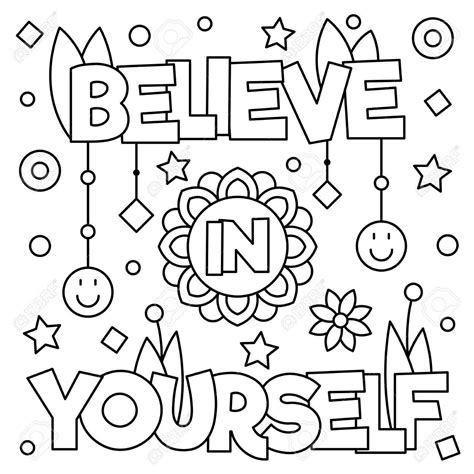Believe In Yourself Coloring Page Black And White Vector Illustration