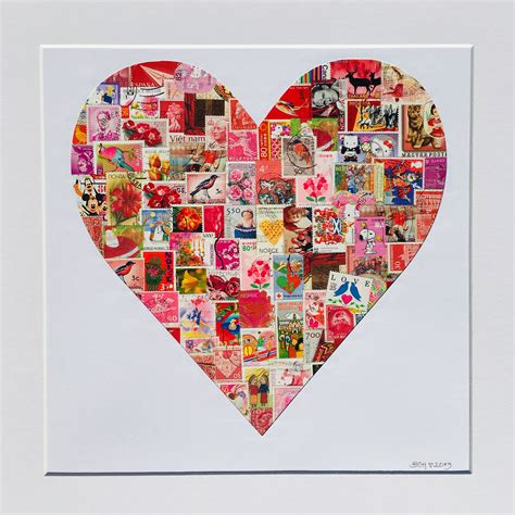 Heart Postage Stamps Art Postage Stamps Collage Postage Stamps