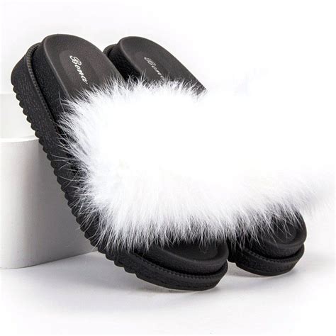 Shelovet Slippers With Fur White Womens Slippers Slippers Women Shoes