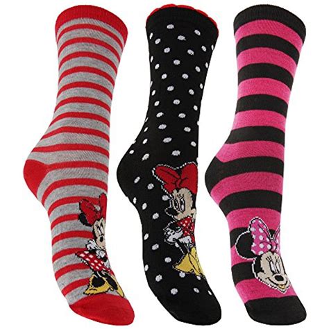 Disney Minnie Mouse Ladieswomens Socks Pack Of 3 Us 6 10 Design 4 Socks Women Minnie