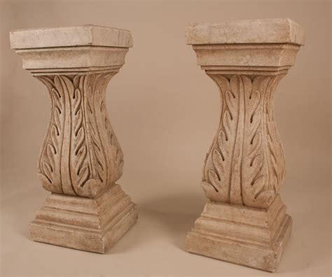 Pair Of Mid Century White Marble Pedestals Stands Or Columns With