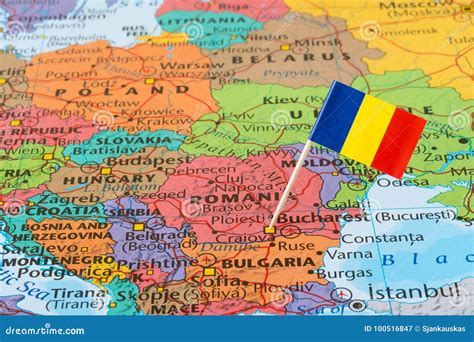 Romania Map And Flag Pin Stock Image Image Of Investment 100516847