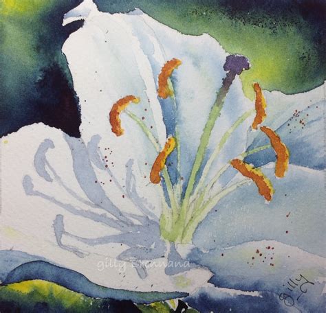 White Lily In Watercolour Gouche Gilly White Lilies Watercolours