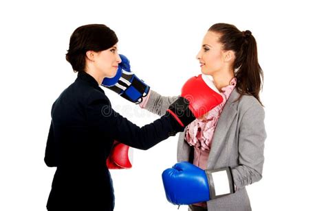 Two Business Women With Boxing Gloves Fighting Stock Photo Image