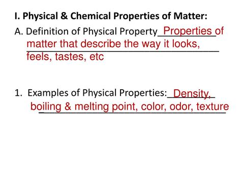 Ppt I Physical And Chemical Properties Of Matter A Definition Of