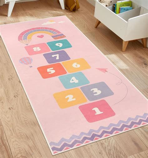 Staruia Pink Hopscotch Kids Rug For Kids Room Non Slip