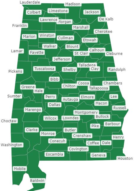 Printable Blank Map Of Alabama Counties Pdf Worksheet
