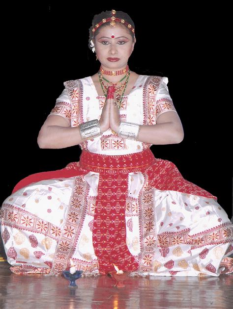 Assamese Woman In Pat Silk Performing Sattriya Dance Indian Classical