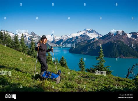 Hiker Above Garibaldi Lake Garibaldi Provincial Park Panorama Ridge