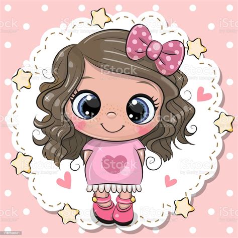 Cute Cartoon Baby Girl With Pink Bow Historieta Graciosa Caricatura