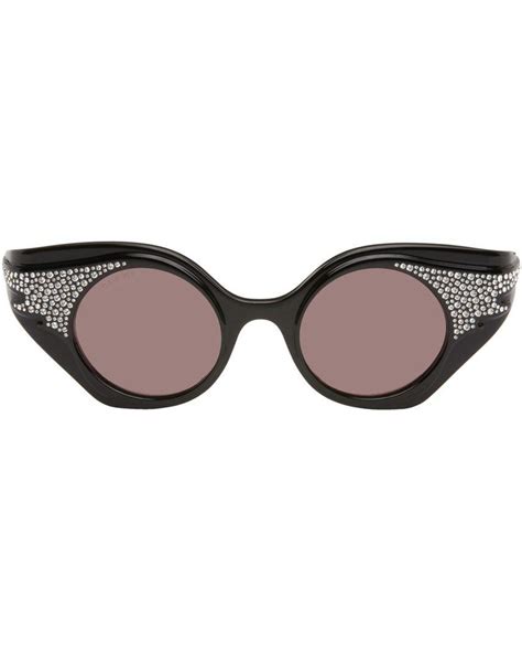 gucci black crystal cat eye sunglasses lyst