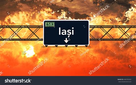 Iasi Romania Highway Sign Breathtaking Sunset Stock Illustration