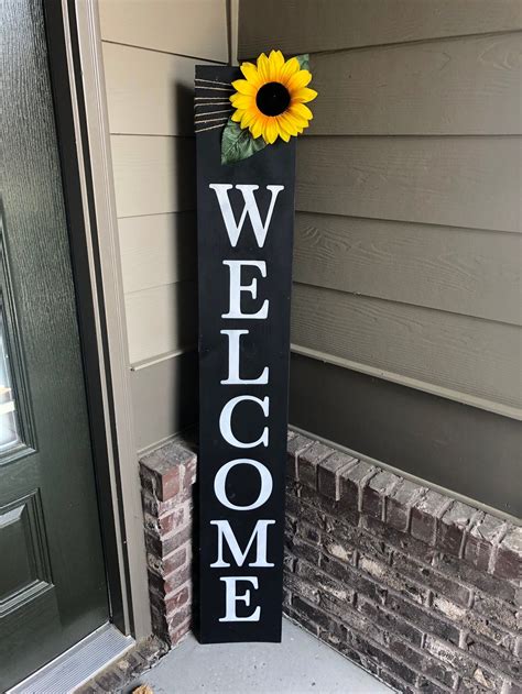 Welcome Sign With Sunflower Porch Welcome Sign Vertical Etsy Arte