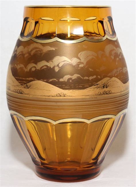 Moser Amber Glass And Gilt Vase H 7 Lot 20279