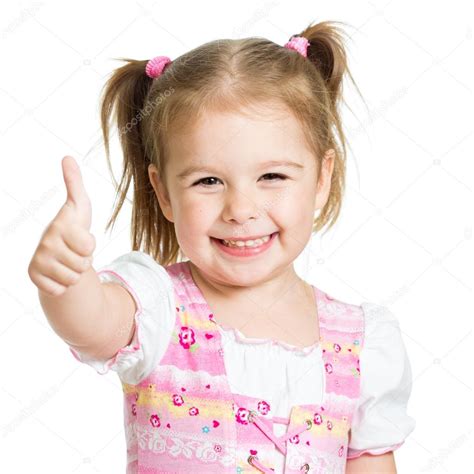 Happy Child Girl With Hands Thumbs Up — Stock Photo © Oksun70 13971485