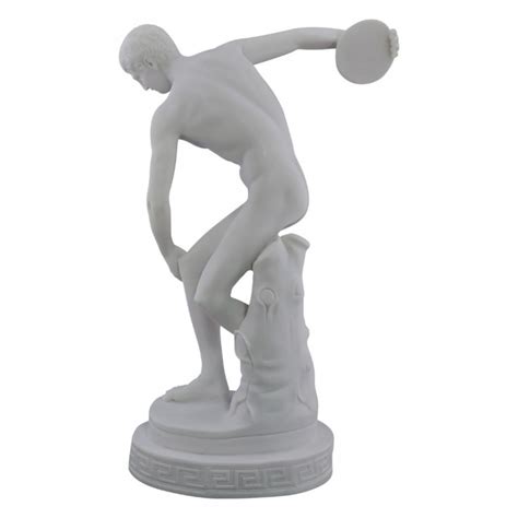 Discobolus Discus Thrower Nude Male Athlete Greek Roman Cast Marble Statue Sculpture