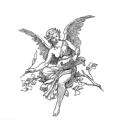 Female angel vintage drawing | Free transparent png - 572062
