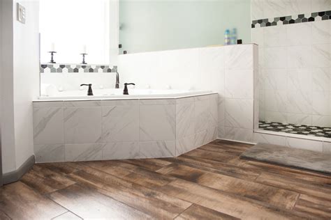 However, on the floor you could use even an 18 square, and the 12 on the walls. 2019 Bathroom Flooring Trends - FlooringInc Blog