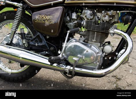 1970s Honda Cb500t Motorcycle Close Up Showing Engine Kick Start And