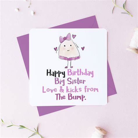 Happy Birthday Big Sister From The Bump Card By Parsy Card Co