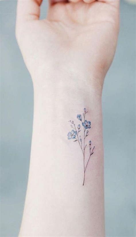 Small Watercolor Minimalist Blue Floral Flower Wrist Tattoo Ideas For