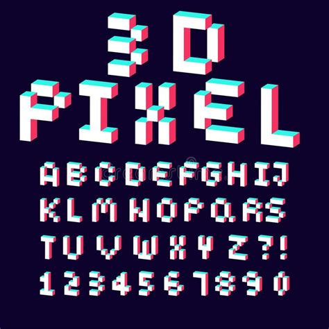 3d Alphabet Made Of Pixel Design Font Stock Illustration Illustration