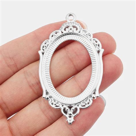 10pcs Silver Plated Hollow 30x40mm Oval Cameo Bezel Setting Cabochon