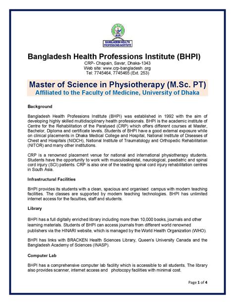Physiotherapy Bangladesh Health Professions Institute Bhpi