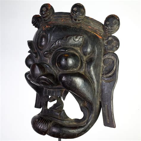 Antique Tibetan Hardwood Mask Of Mahakala Buddhist Dharmapala