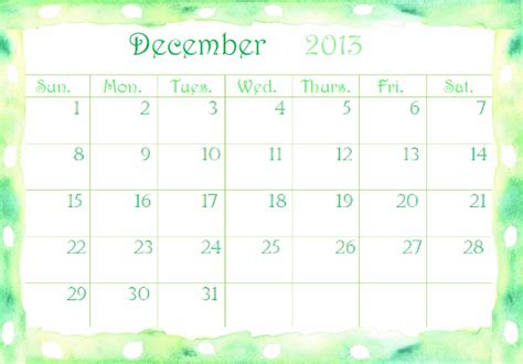 December Calendar 2013 Printable Template