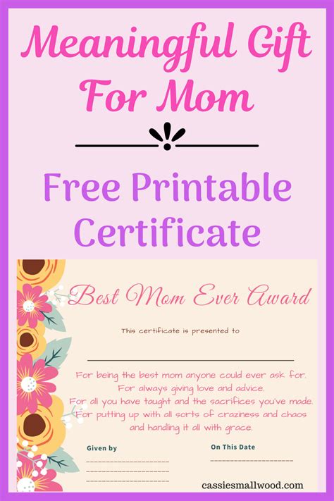 The Free Printable Mothers Day T Certificate