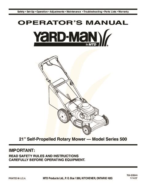 Owners Manual Mtd Yard Machine