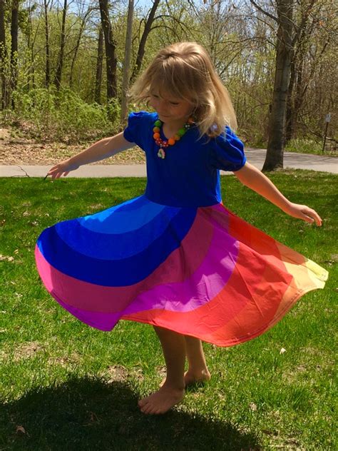 Rainbow Twirly Dress Blue Buttery Soft Girls Dress Etsy
