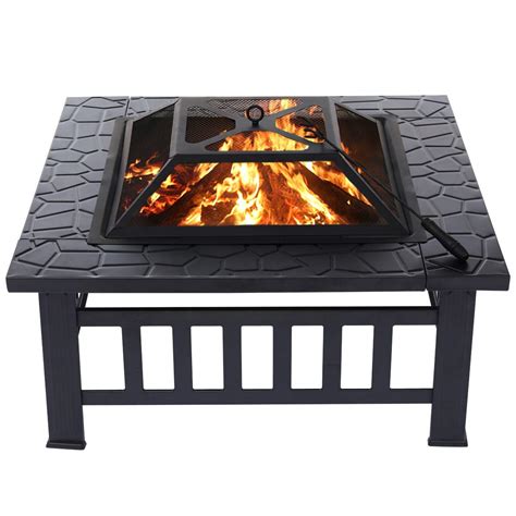 Buy Fire Pit 32 Wood Burning Firepit Metal Square Outdoor Fire Tables