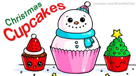 How To Draw Christmas Cupcakes Step By Step Easy And Cute Youtube