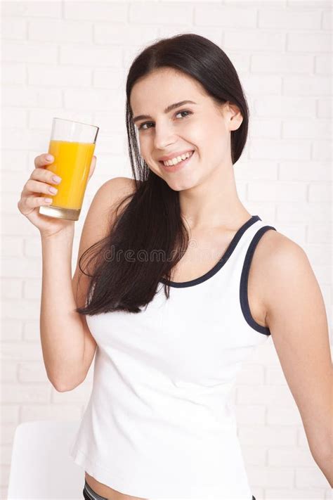 Woman Drinking Orange Juice Beautiful Mixed Race Asian Caucasian Model