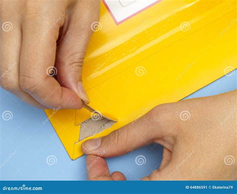 Woman Hands Opening Mail Envelope Stock Image Image Of Removing