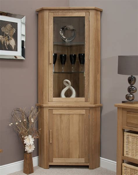 Eton solid oak living room furniture corner display cabinet unit with ...