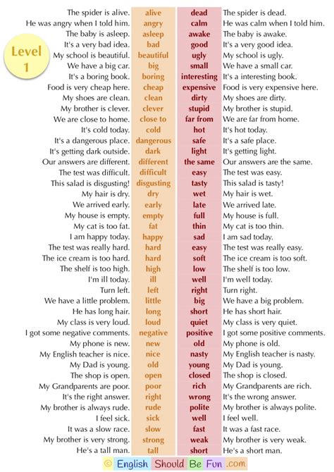 List Of Opposite Adjectives In English Eslbuzz Learning