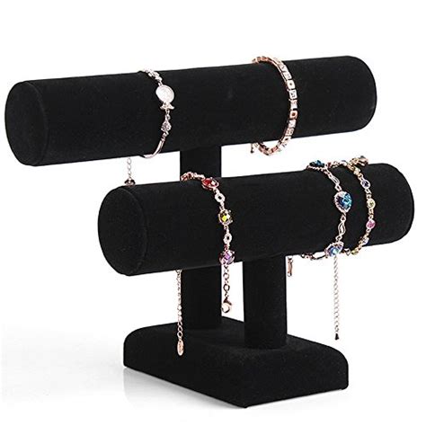 2 Tier Black Velvet Bracelet T Bar Holder Organizer Jewelry Display