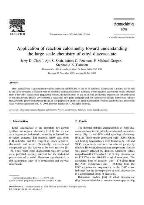 PDF Application Of Reaction Calorimetry Toward Understanding The