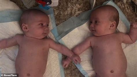 Four Month Old Twin Brothers Giggle As They Recognize Each Other For