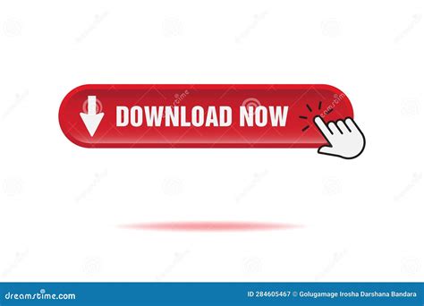 Download Now Button With Hand Clicking Red Color Vector Icon