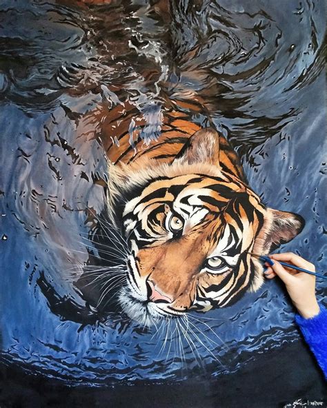 My Worktiger In Wateroil Color On Canvas Hyper Realistic Paintings