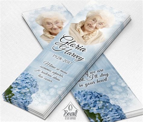 Celebration Of Life Funeral Bookmarks With Blue Watercolor