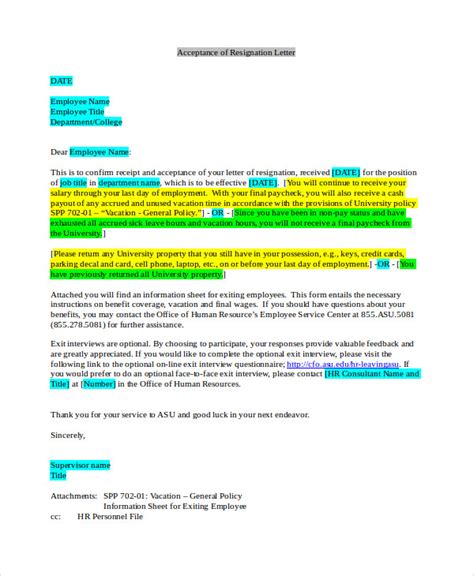 Free 6 Resignation Acceptance Letter Templates In Pdf