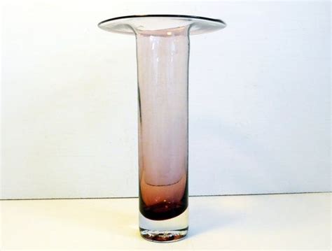 Vintage Tall Thin Lavender Cased Art Glass Vase Mod Purple Etsy