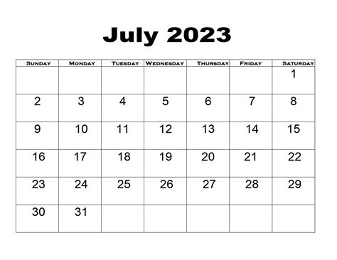 Blank July 2023 Calendar Templates With Notes Plan Your Month Now