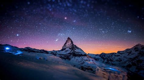 Snowy Winter Night Mountains With Snow Hd Wallpaper For