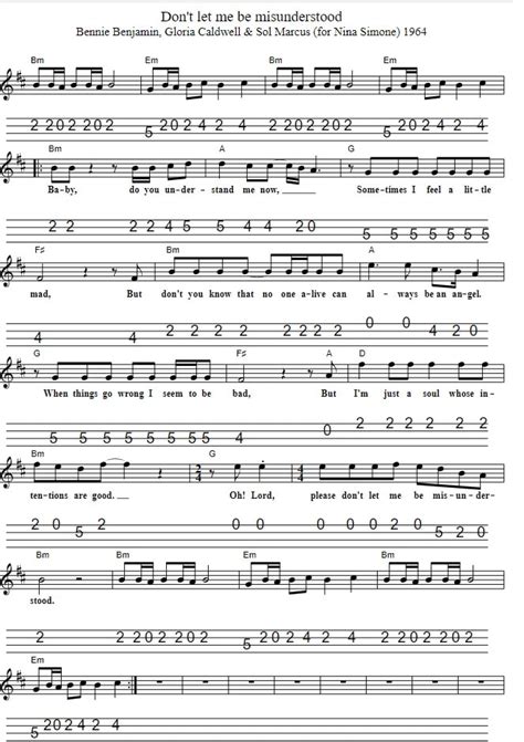 Please Don T Let Me Be Misunderstood Mandolin Tab Tenor Banjo Tabs